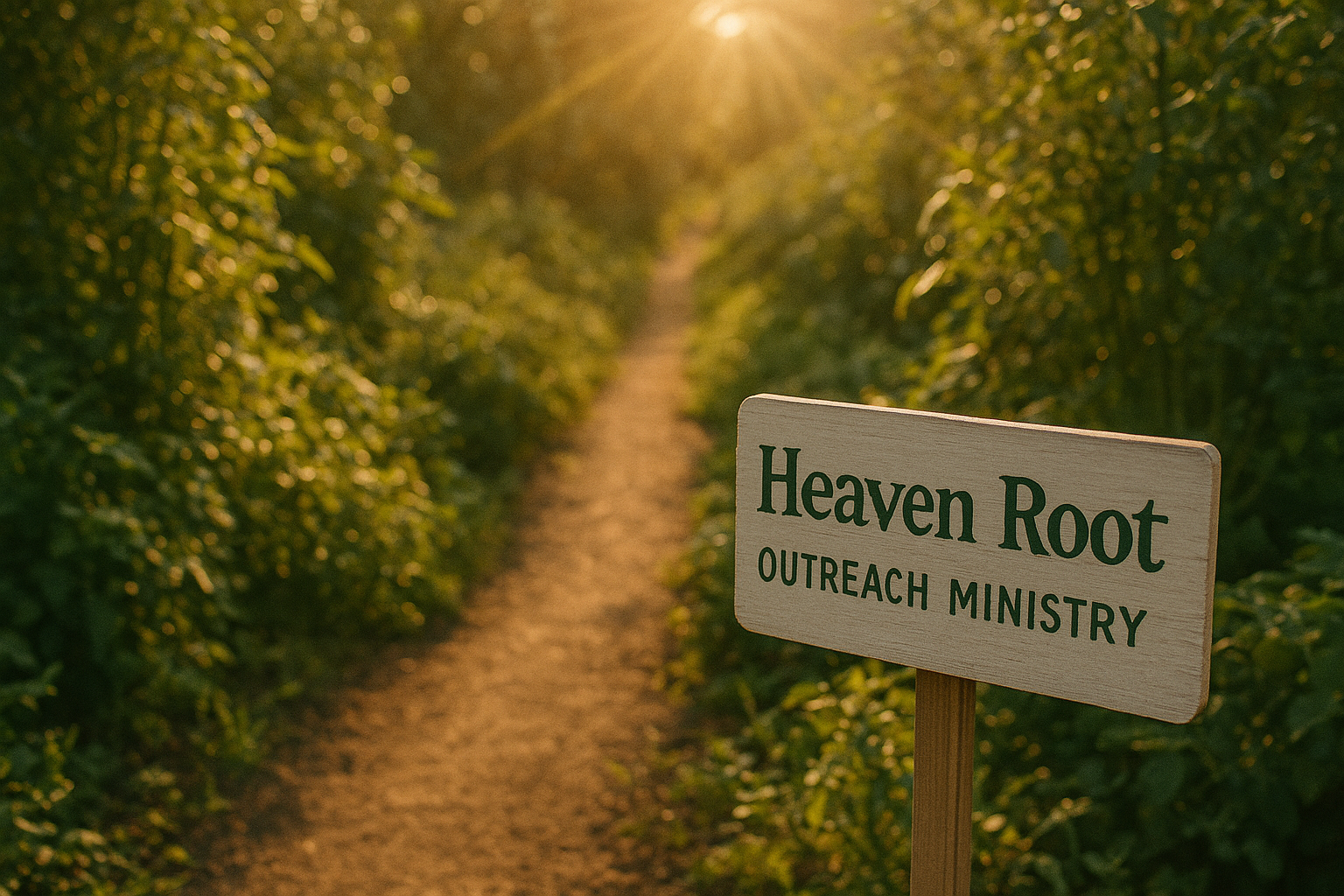 Pathway sign in a garden setting, symbolizing direction and hope